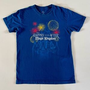 Disney Parks Mens Small Magic Kingdom Navy Blue Fireworks Shirt Top Tee